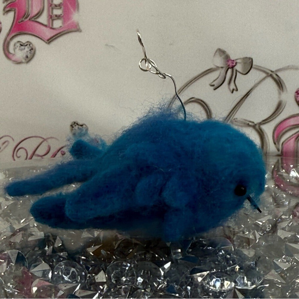 Handmade felt bird blue jay Blue Felted Bird Ornament